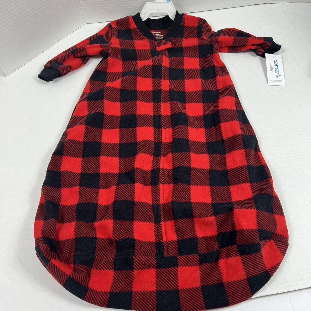 New Carter's Fleece Sleep Sack Blanket Sleeper Plaid Boy Girls Unisex 6-9 Months